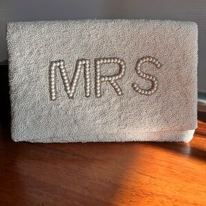 MRS White Beaded Clutch Purse